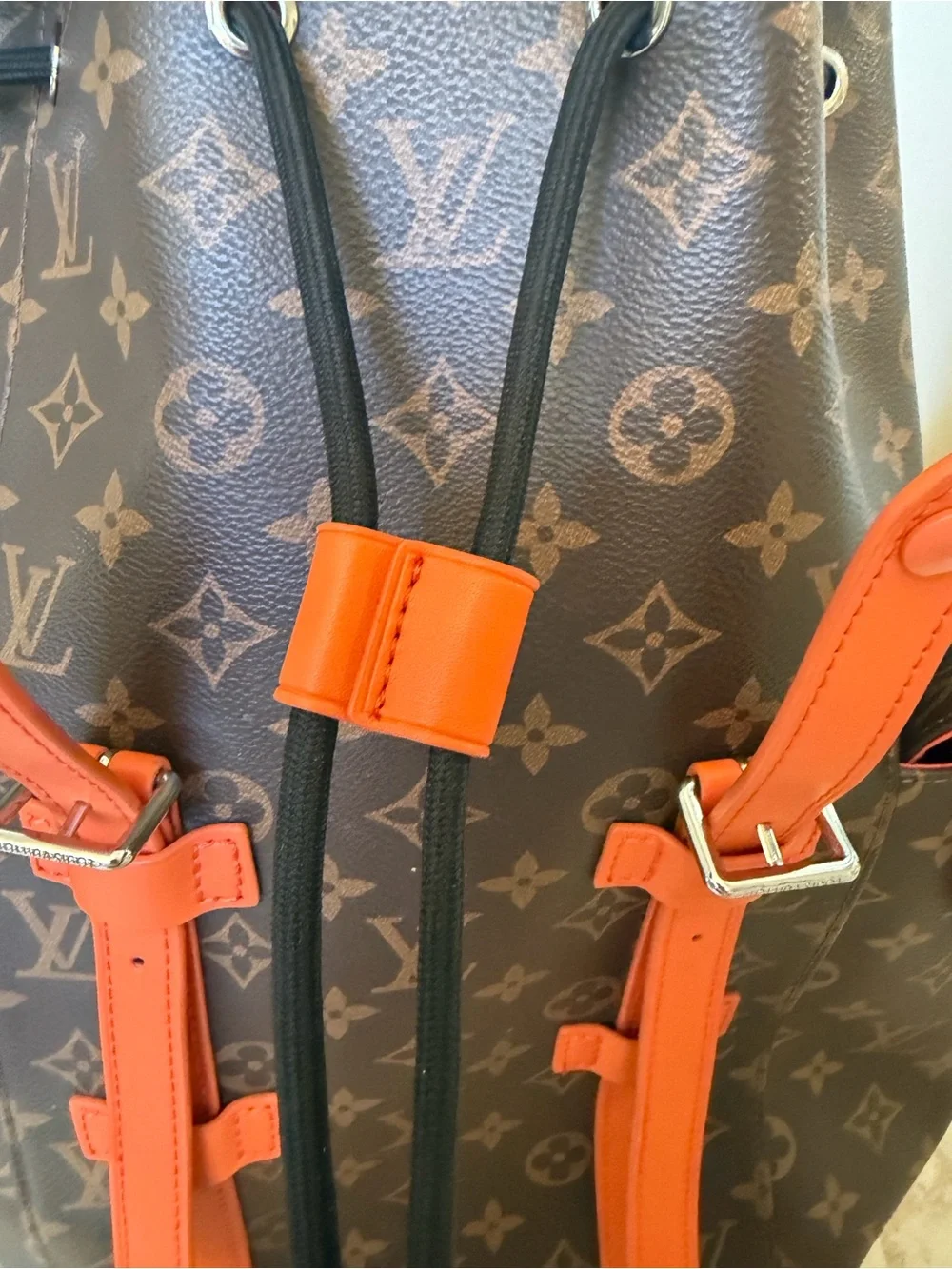 LUX inspired Brown Monogram Backpack with Orange Trim
